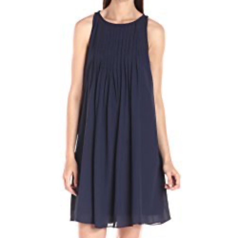 EUC Nanette Lepore {Anthro} Navy Blue Sleeveless Chiffon Pleated Swing Dress | 8